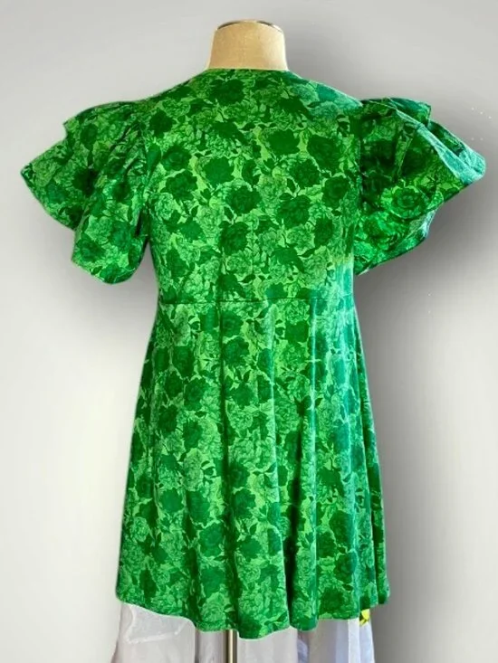 Zara Green Floral Mini Dress with double flutter sleeves, Size S - Picture 4 of 4